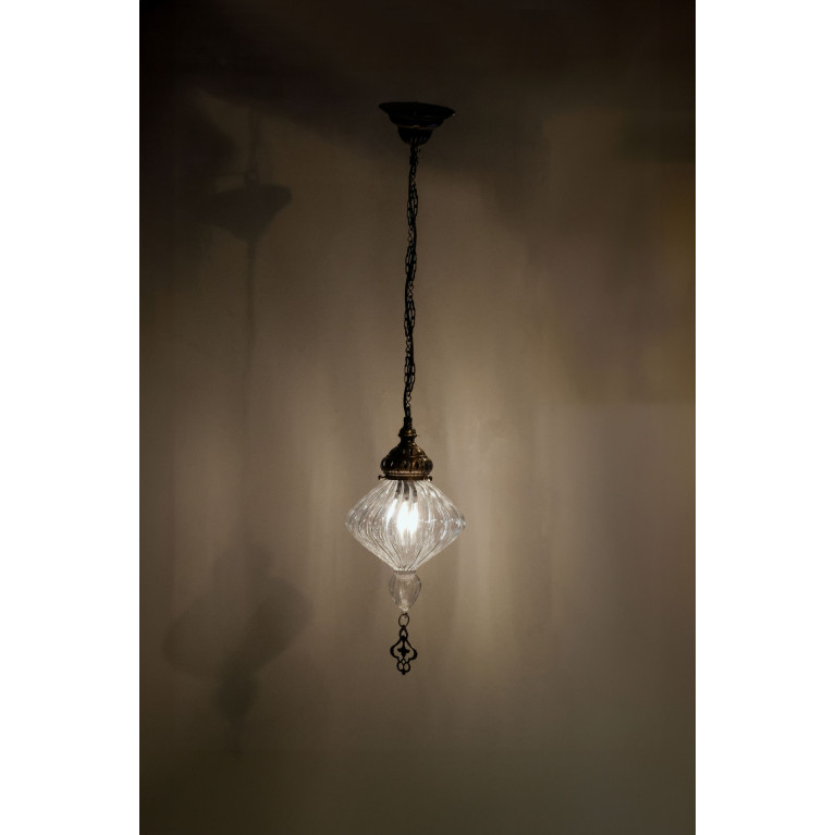 Hanging colourful lamp 70 cm, manblown glass, iron
